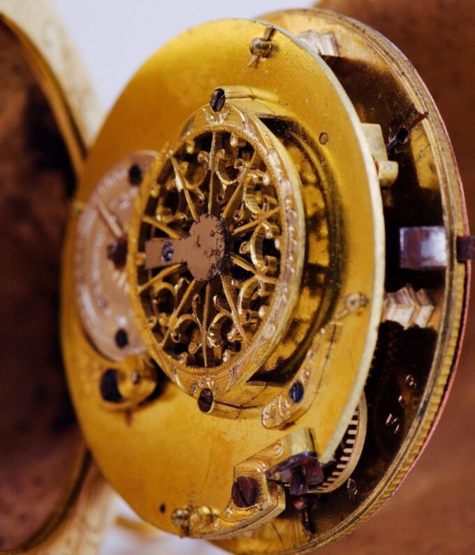 Antique French Pocket/Desk Watch Verge Fusee-Gilt Bronze Seashell Case c1760's