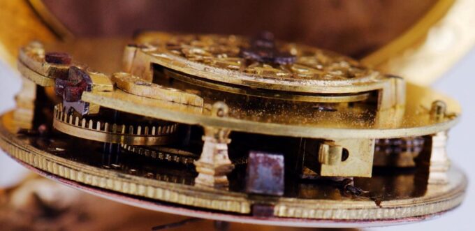 Antique French Pocket/Desk Watch Verge Fusee-Gilt Bronze Seashell Case c1760's