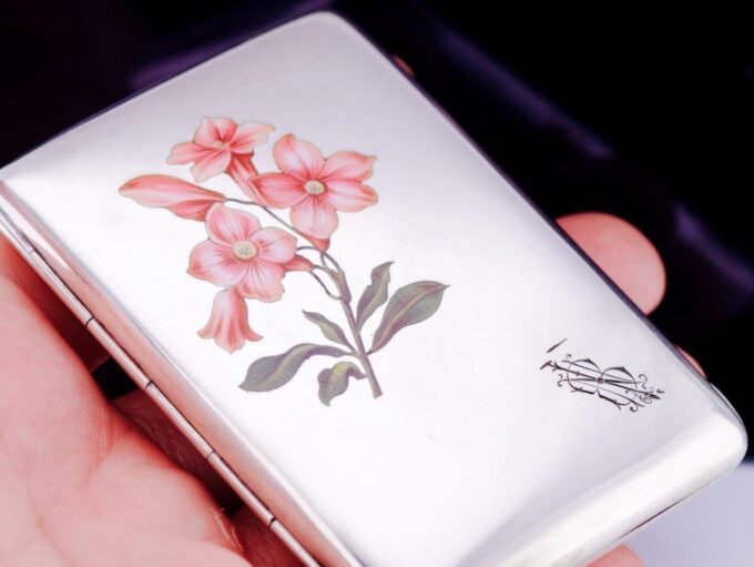 Antique Imperial Russ Faberge Cigarette Case Silver Painted Enamel Tsar's Era