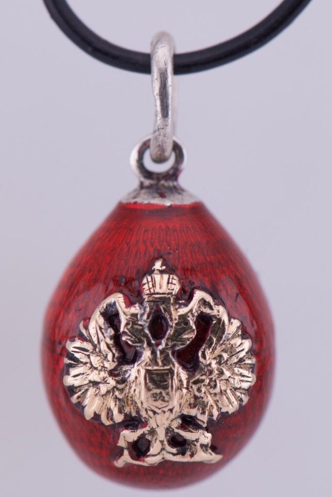 Antique Empire Easter Egg Pendant Silver Gold Red Guilloche Enamel P.Ovchinnikov