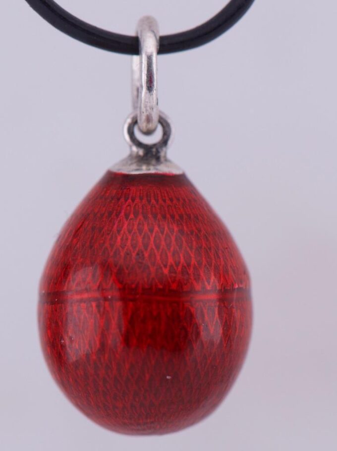 Antique Empire Easter Egg Pendant Silver Gold Red Guilloche Enamel P.Ovchinnikov