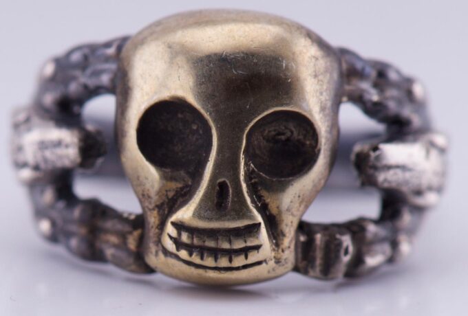 Vintage Estate Sterling Silver Memento Mori Skull and Snake Ring-size 8.75