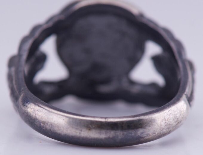 Vintage Estate Sterling Silver Memento Mori Skull and Snake Ring-size 8.75