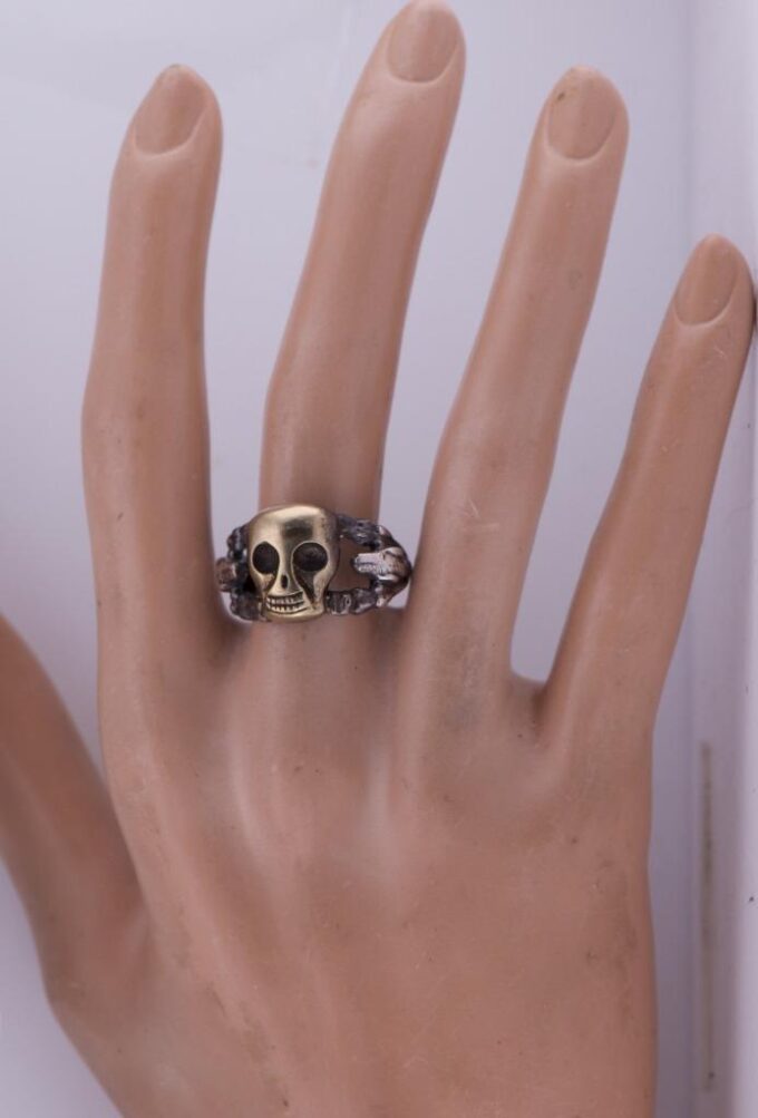 Vintage Estate Sterling Silver Memento Mori Skull and Snake Ring-size 8.75