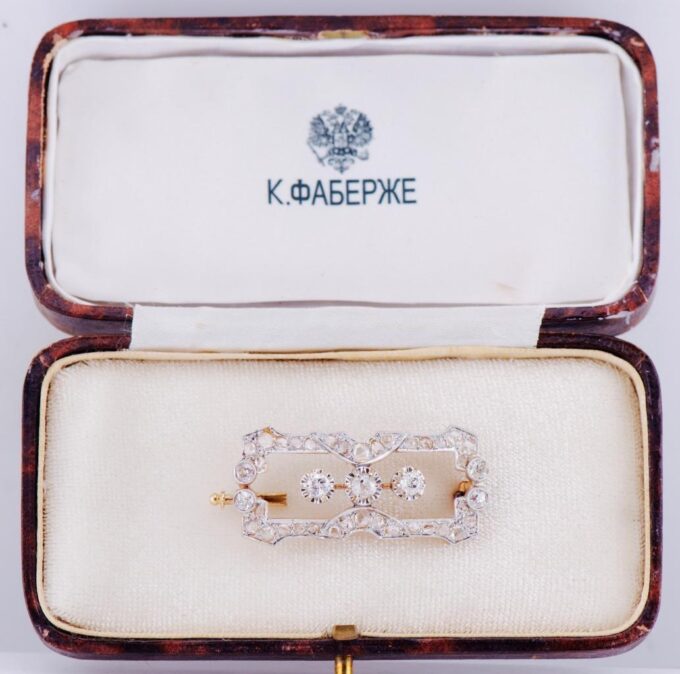 Antique Empire Belle Epoque Brooch 18k Gold 2ct Diamond c1880's Boxed