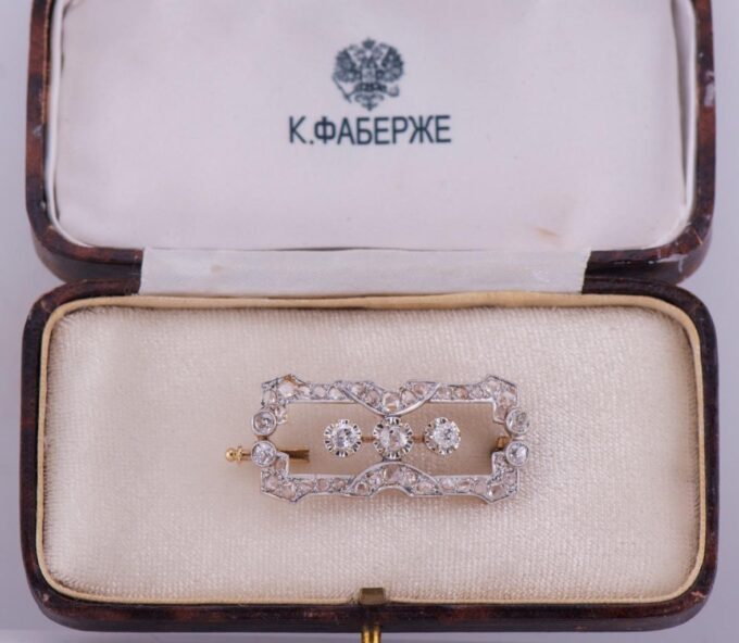 Antique Empire Belle Epoque Brooch 18k Gold 2ct Diamond c1880's Boxed