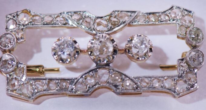 Antique Empire Belle Epoque Brooch 18k Gold 2ct Diamond c1880's Boxed