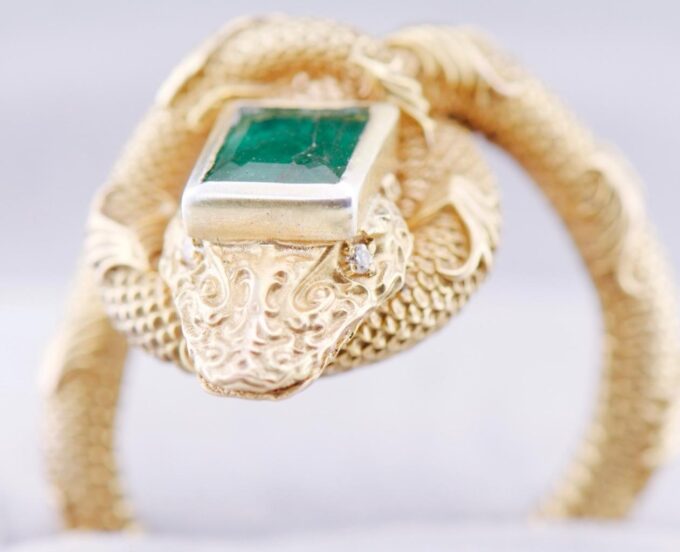 Antique Victorian Snake Serpent Ring 18k Gold Diamonds 1ct Emerald c1880's RARE