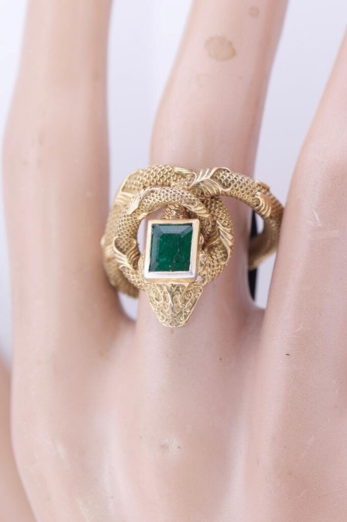 Antique Victorian Snake Serpent Ring 18k Gold Diamonds 1ct Emerald c1880's RARE