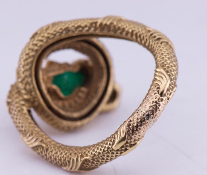 Antique Victorian Snake Serpent Ring 18k Gold Diamonds 1ct Emerald c1880's RARE