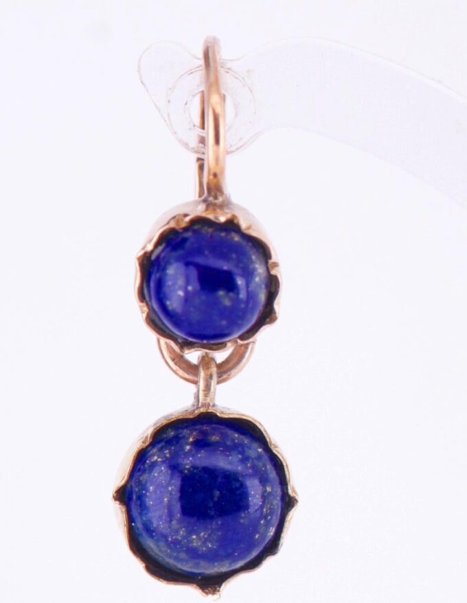 Antique Empire Earrings Set 14k Gold and Cabochon Cut Lapis Lazuli c1880's