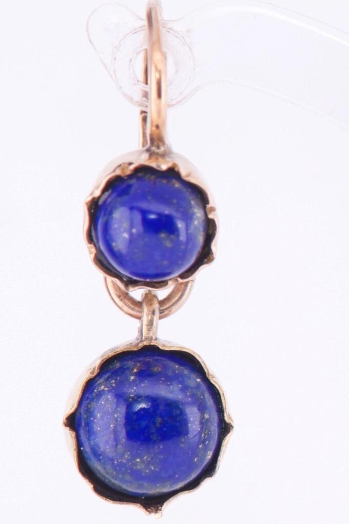 Antique Empire Earrings Set 14k Gold and Cabochon Cut Lapis Lazuli c1880's