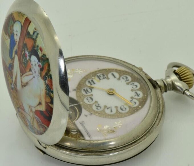 Antique Pocket Watch Chinese Qing Dynasty Era Hebdomas 8 Days Enamel Hunter