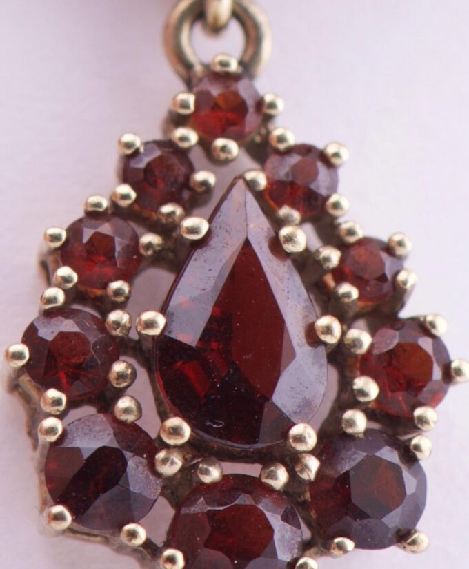 Antique Art-Deco 14k Gold Necklace 3ct Bohemian Garnets c1930's Original Box