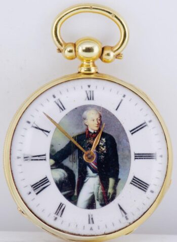 Antique Imperial Rus Gilt Silver Pocket Watch Enamel Dial with General Suvorov