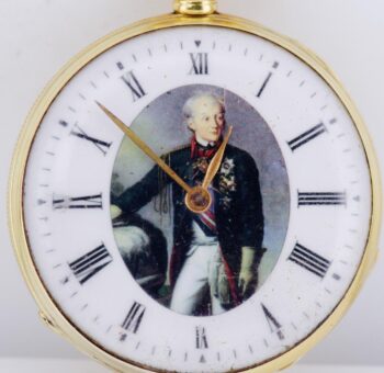 Antique Imperial Rus Gilt Silver Pocket Watch Enamel Dial with General Suvorov