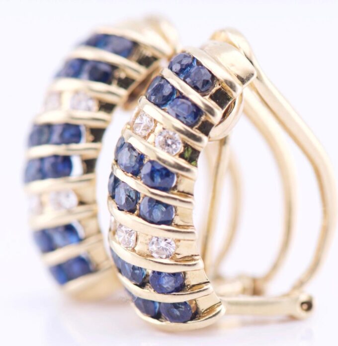 Amazing Vintage Estate Earrings Set-18k Solid Gold Sapphires and Diamonds