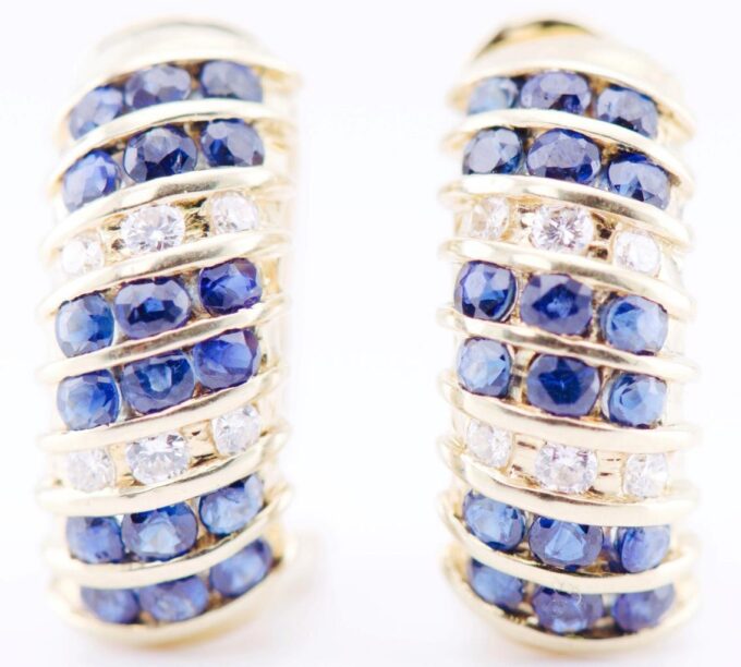 Amazing Vintage Estate Earrings Set-18k Solid Gold Sapphires and Diamonds