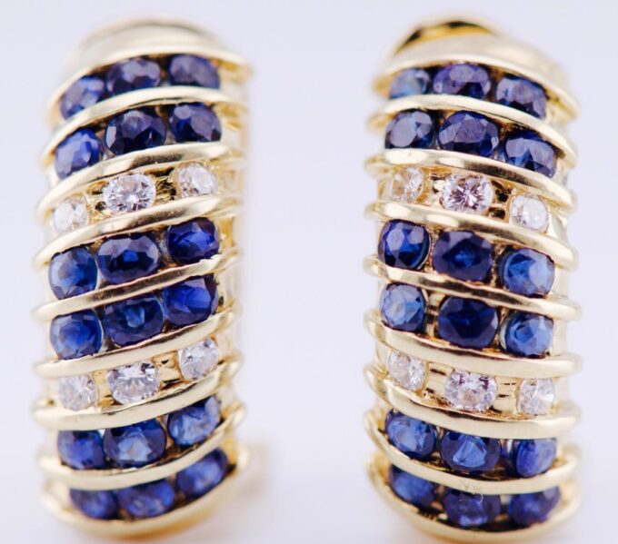 Amazing Vintage Estate Earrings Set-18k Solid Gold Sapphires and Diamonds