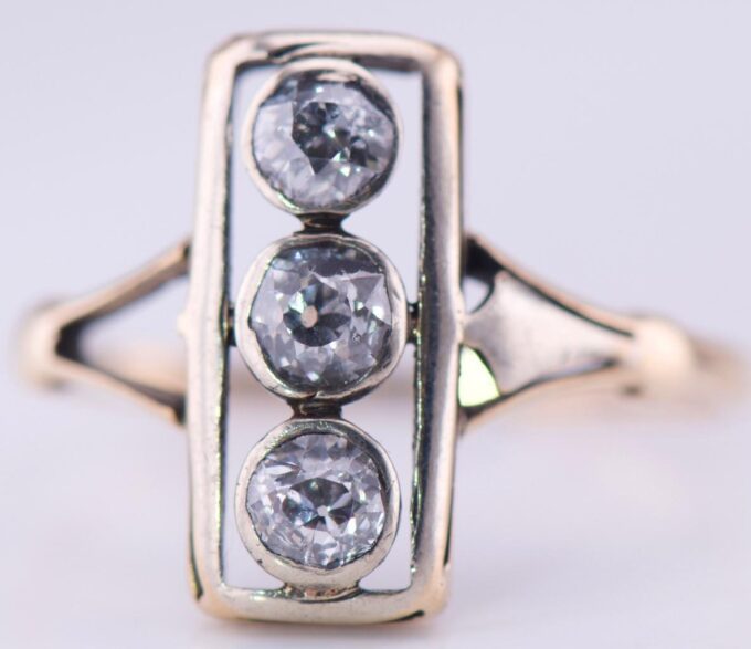 Amazing Antique Empire Three Sones Ladies Ring 14k Gold and Diamonds c1900's.