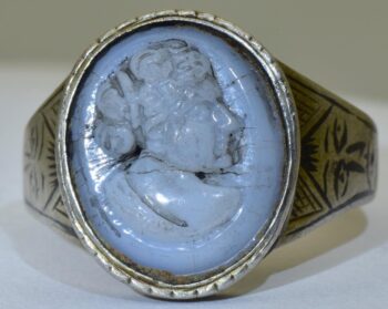 Antique Victorian Cameo Ring Silver and Niello Hand Carved Hard Stone c1850's
