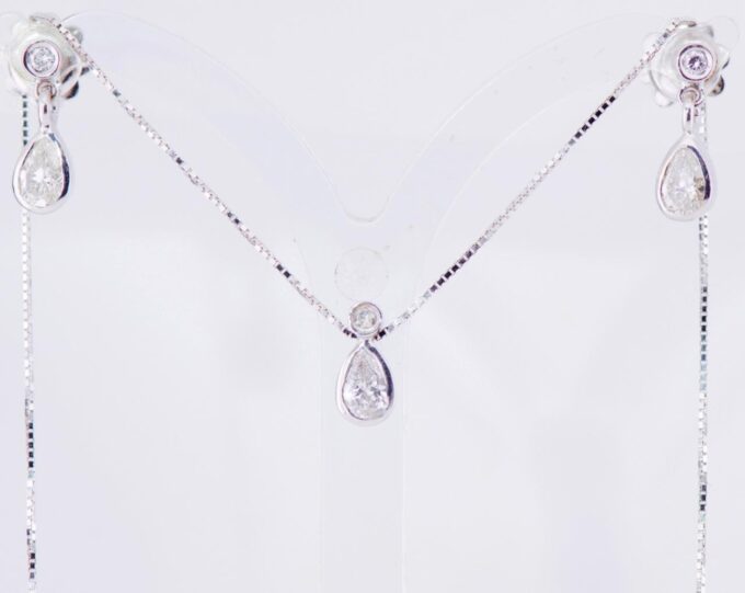 Vintage Estate Earrings and Pendant with Chain Set 14k White Gold 0.96ct Diamond