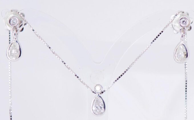 Vintage Estate Earrings and Pendant with Chain Set 14k White Gold 0.96ct Diamond