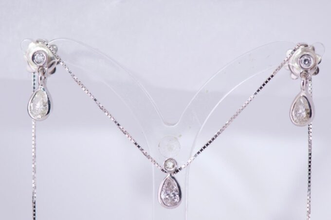 Vintage Estate Earrings and Pendant with Chain Set 14k White Gold 0.96ct Diamond