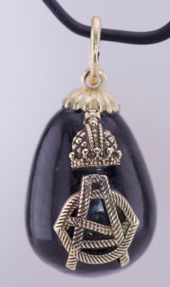 Antique FABERGE Gold Agate Easter Egg Pendant-Monogram of Empress Alexandra 1900