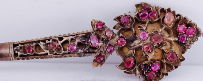 Antique Ottoman Brooch Turban Hat Pin 18th Century Gilt Silver 2ct Ruby c1790's