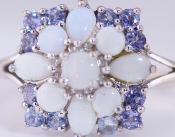Beautiful Antique Art-Deco 14k White Gold Sapphires and Opals Ladies Ring Size 9