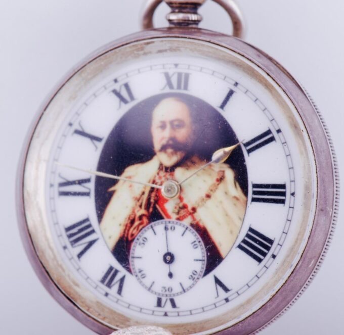 Rare Antique Silver Pocket Watch Fine Enamel Dial Depicting King Edward VII