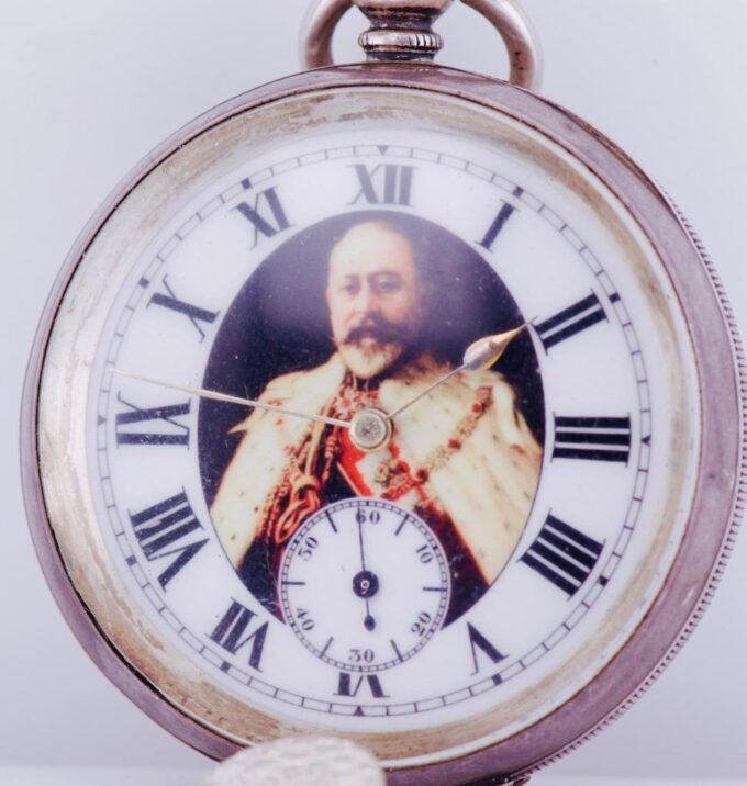 Rare Antique Silver Pocket Watch Fine Enamel Dial Depicting King Edward VII