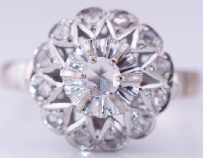 Antique Art-Deco Ladies Ring Carl Bucherer 18k White Gold Diamonds c1930's