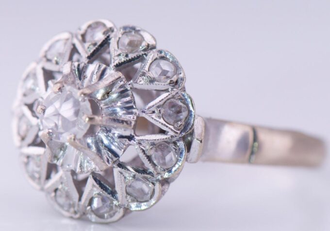 Antique Art-Deco Ladies Ring Carl Bucherer 18k White Gold Diamonds c1930's