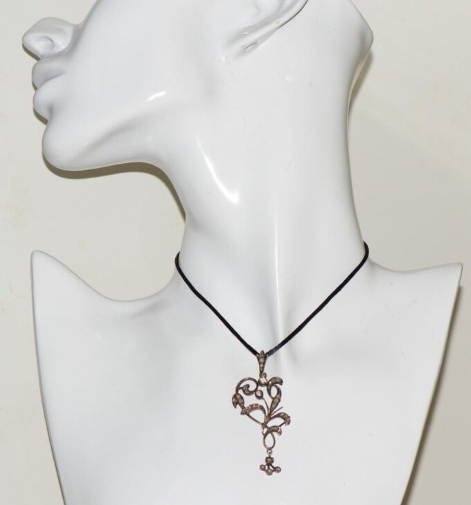 Antique Empire Art-Nouveau Pendant Fob 14k Gold and Diamonds c1890's Boxed