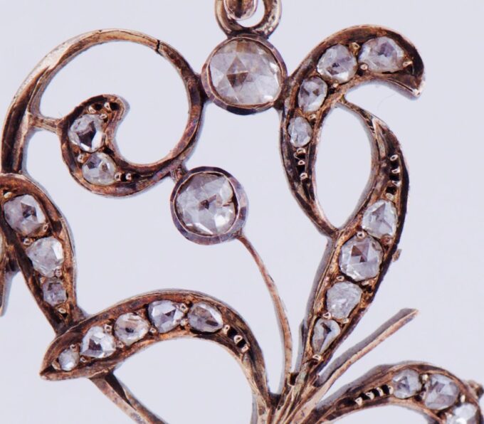 Antique Empire Art-Nouveau Pendant Fob 14k Gold and Diamonds c1890's Boxed