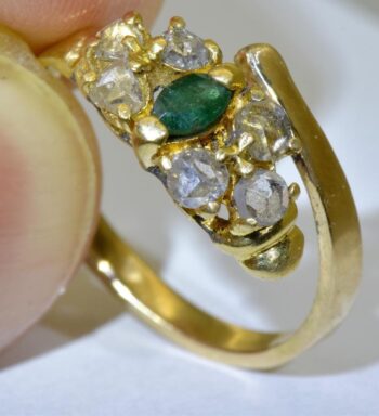 Antique Victorian Love Ladies Ring Snake Head 18k Gold Diamond and Emerald