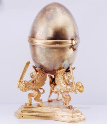 Imperial Russ Easter Egg Deck Clock Gilt Silver Verge Fusee Griffins Base c1770s