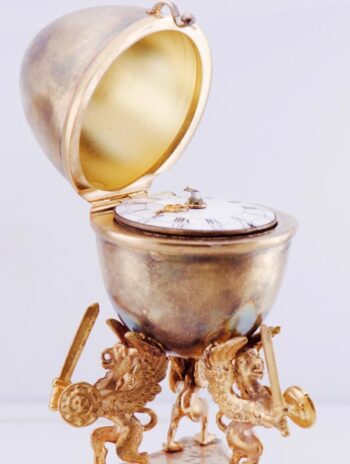 Imperial Russ Easter Egg Deck Clock Gilt Silver Verge Fusee Griffins Base c1770s