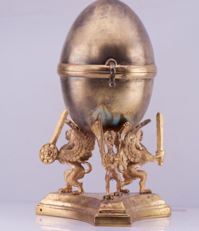 Imperial Russ Easter Egg Deck Clock Gilt Silver Verge Fusee Griffins Base c1770s