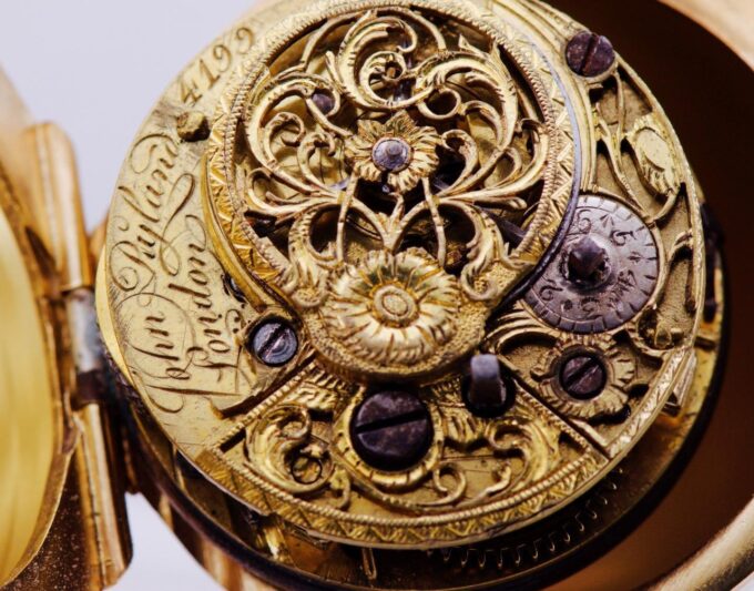 Imperial Russ Easter Egg Deck Clock Gilt Silver Verge Fusee Griffins Base c1770s