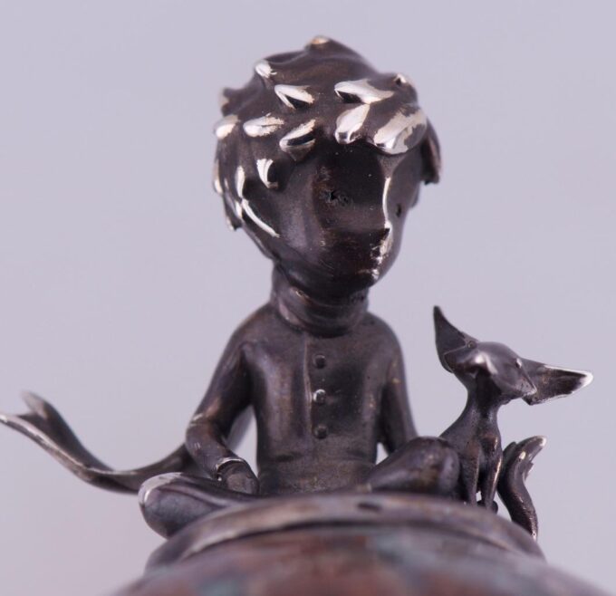 Antique Carved Jasper Stone Paperweight Little Prince Sterling Silver Figurine