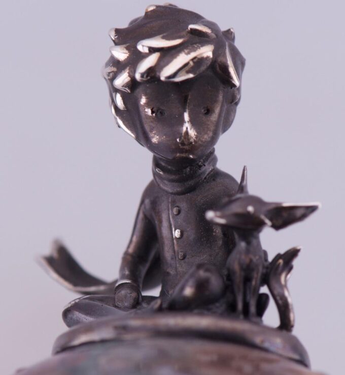 Antique Carved Jasper Stone Paperweight Little Prince Sterling Silver Figurine