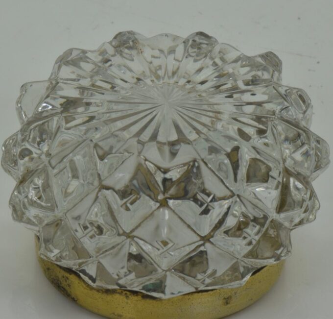 Antique vermeil silver&hand carved crystal mustard holder c1930's