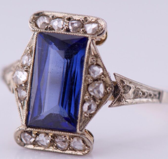 Amazing Antique Empire Ladies 14k Gold Ring Diamonds and 3ct Sapphire c1890's