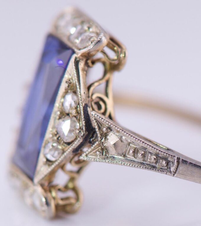 Amazing Antique Empire Ladies 14k Gold Ring Diamonds and 3ct Sapphire c1890's