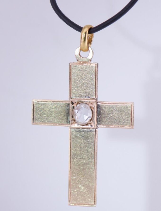 Antique Empire Cross Pendant Fob 14k Gold Diamond c1890's