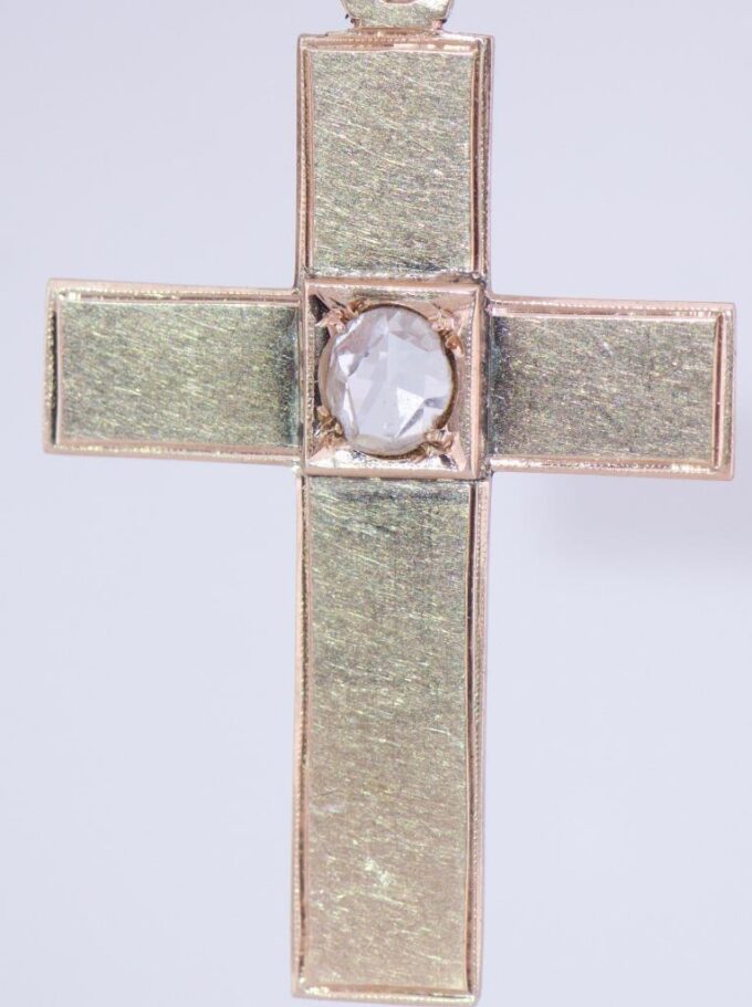 Antique Empire Cross Pendant Fob 14k Gold Diamond c1890's