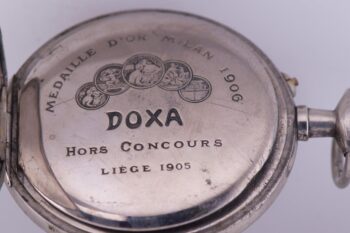 WWI Doxa Pocket Watch Military Officer's Award Fancy Enamel Dial OVERSIZE 65mm
